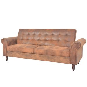 Ankonbej Schlafsofa mit Armlehnen Kunstleder braun