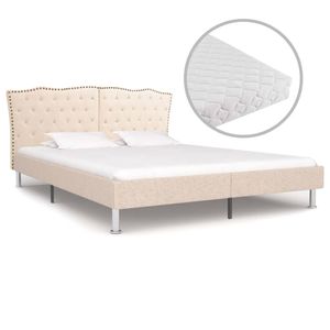 Bett mit Matratze Beige Stoff 180x200 cm, Langlebig und hochwertig,  DE