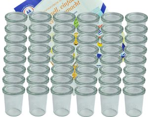 48er Set Weck Gläser 160 ml Sturzgläser mit 48 Glasdeckeln incl. Diamant Gelierzauber Rezeptheft