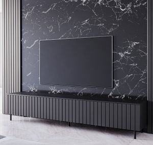TV Lowboard Fernsehtisch Fernsehschrank XEYLO 200 schwarz  mit schwarzen Füßen stehend 200x47x35cm