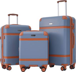 Flieks Kofferset 3 tlg., Vintage-Gepäck, Rollkofferset Trolleyset, Reisekofferset mit 4 Rollen und TSA Schloss, Hartschale Trolley, M-L-XL, Dunstblau Flieks Kofferset 3 tlg., Vintage-Gepäck, Rollkofferset Trolleyset, Reisekofferset mit 4 Rollen und TSA Schloss, Hartschale Trolley, M-L-XL, Dunstblau