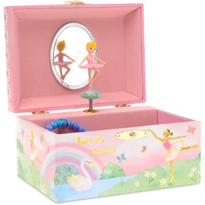 Jewelkeeper - Spieluhr Schmuckkästchen für Mädchen mit drehender Ballerina, Regenbogen- und Goldfolien-Design - Schwanensee Melodie Rosa