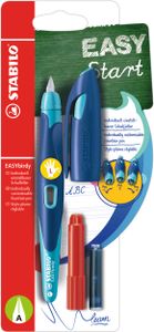 Ergonomischer Schulfüller für Linkshänder mit Anfänger-Feder A - STABILO EASYbirdy in mitternachtsblau/azur - Einzelstift - Schreibfarbe blau (löschbar) - inklusive Patrone und Einstellwerkzeug