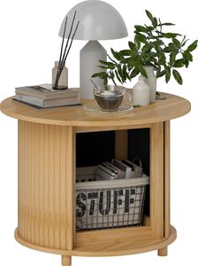 HOMCOM Couchtisch Wohnzimmertisch aus Bambus mit verstecktem Stauraum und Schiebetür, runder Beistelltisch im Modern-Stil, für Wohnzimmer, Natur, Ø60 x 45 cm