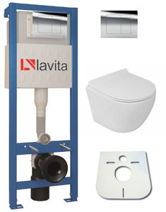 Domino Lavita Vorwandelement inkl. Drückerplatte QC + randloses Wand-Hänge-WC SOGO SLIM ohne Spülrand + WC-Sitz mit Soft-Close-Absenkautomatik