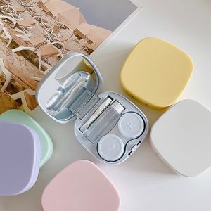 Kontaktlinsenbox einfache DIY quadratische Box tragbare farbige Kontaktlinsenbox Begleiter Doppelbox glänzende Aufbewahrungsbox (gelb)