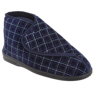 Zedzzz pánske velúrové papuče Bertie / papuče so zapínaním na suchý zips, kockované DF841 (45 EUR) (Navy blue)