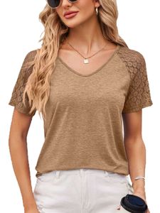 Damen Blusen Baumwolle Lässig Oberteile Tunika Casual T-Shirt Sommer Shirts Khaki,Größe Xl