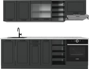 Vicco Küchenzeile R-Line, 240 cm , AP Marmor, Anthrazit Landhaus/Anthrazit