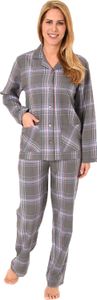 Damen Flanell Pyjama langarm Schlafanzug in karierter Optik- 61810 ; dunkelgrau , 44