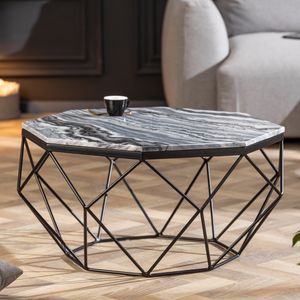 Eleganter Couchtisch DIAMOND 70cm grau schwarz mit Marmorplatte