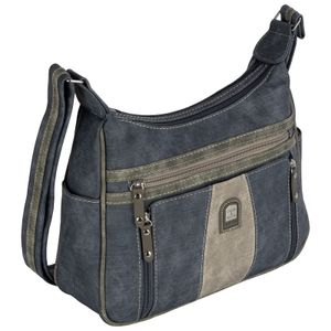 Damen Tasche Schultertasche Umhängetasche Crossover Bag Leder Optik Handtasche NAVY-GRAU