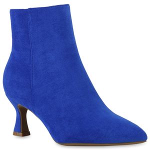 VAN HILL Damen Klassische Stiefeletten Stiletto Spitze Schuhe 840599, Farbe: Blau Velours, Größe: 39