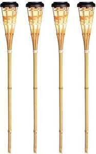 4er Set Solar LED Bambus Gartenfackel | warm-weiß beleuchtet mit Flammeneffekt | ca. 77 cm hoch | 1.500 mAh Akku 4er Set Solar LED Bambus Gartenfackel | warm-weiß beleuchtet mit Flammeneffekt | ca. 77 cm hoch | 1.500 mAh Akku