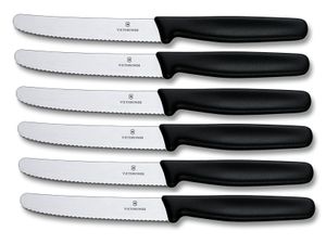 VICTORINOX Tafelmesser 6er Set schwarz Messer 5.1333 Wellenklinge