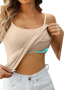 ASKSA Dámské spodní tričko Bra Shirt Basic U-Neck Built-in Bra Tank Top, béžová, vel: XL