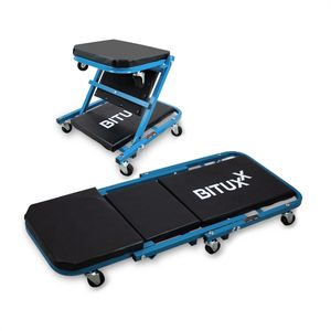 Bituxx Werkstatt-Rollbrett Werkstattliege Montageliege Montagerollbrett Sitz als Liege oder Werkstatthocker / Klappsitz verwendbar MS-17063