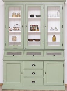 Casa Padrino Landhausstil Küchenschrank Hellgrün / Weiß 164 x 50 x H. 226 cm - 2-teiliger Massivholz Esszimmer Schrank - Landhausstil Esszimmer Möbel