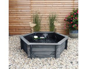 Sechseck-Hochteich 100cm Solar, grau Promadino Hochteich Teich Holz Folie Pumpe