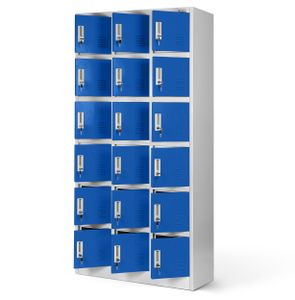 Šatní skříň 3B6A Plechová šatní skříňka na soklu s 18 boxy  skříňka na cennosti kovová skříňka 18 přihrádek ocelový plech 185 cm x 90 cm x 40 cm Barva: Šedo-modrá
