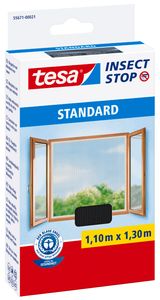 tesa  Insektenschutz Standard Fliegengitter Fenster ohne Bohren grau 1,1 x 1,3 m