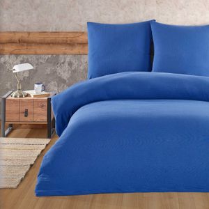 Musselin Bettwäsche Set 100% Baumwolle warme Bettbezug Uni einfarbig  2 tlg. 155x220 cm mit Reißverschluss, Blau