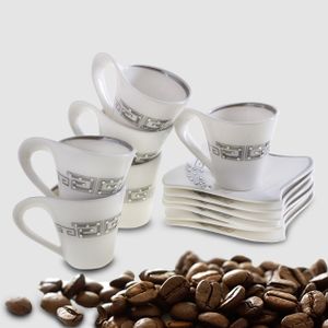 Medusa Kávový servis so strieborným výbrusom 12-dielne šálky na kávu pre 6 osôb 6 šálok + 6 podšálok bielo-strieborné Enjoy Serving Coffee