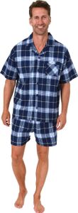 Normann Herren Flanell kurzarm Schlafanzug Shorty Pyjama – auch in Übergröße ; marine , 60