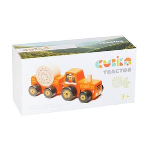 Cubika 15351 Traktor mit Anhänger orange 3-teilig Holz Ukrainian Toys
