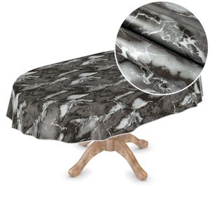 Tischdecke Wachstuch MIMOSA Marmor Grau Robust Wasserabweisend Oval Breite 140 cm Länge 240 cm