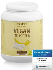 Protein Vegan 1kg - über 80 % pflanzliches Eiweiß - Nutri-Plus 3k-Proteinpulver - Veganes Eiweißpulver ohne Laktose & Milcheiweiß - Banane