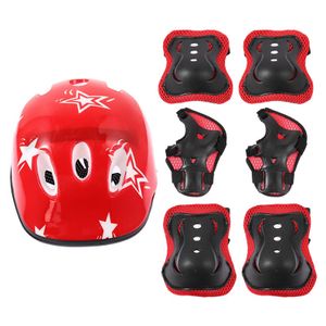7 Stk Kinderrad Helm Schutzset Kinder Schoner Sets Helm Knieschützer Ellbogenschützer Handgelenkkissen Kinderschutzausrüstung Rot