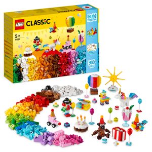 LEGO 11029 Classic Party Kreativ-Bauset Bausteine-Box, Familienspiele zum gemeinsamen Spielen, enthält 12 Mini-Bausteine: Teddybär, Clown, Einhorn, Spaß für alle ab 5 Jahren