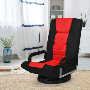 Polohovací židle COSTWAY otočná o 360°, podlahová židle se 6 polohami nastavitelného opěradla, polohovací židle do 140 kg, podlahová židle čalouněná, červená+černá