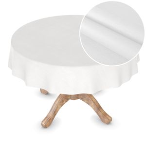 Tischdecke Wachstuch Chick&Charme Einfarbig Weiß Robust Wasserabweisend Rund 140 cm