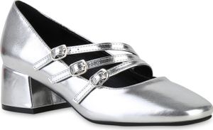 VAN HILL Dámské lodičky Mary Janes Classic Metallic Elegant Shoes 841478, Barva: stříbrná, Velikost: 37
