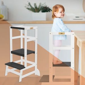 Dětská dřevěná židle Joyz, 54x31,5x90 cm, bílá/šedá, s ochrannou tyčí, židle pro učení od 1 roku věku