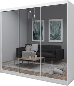 BEAUTYSOFA Schrank mit Schwebetüren DEBRA - 240cm Kleiderschrank mit Spiegeln & Kleiderstangen (Weiß)