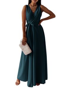 Damen Abendkleider V-Ausschnitt Ballkleid Elegante Maxikleider Party Langes Kleid Schwarzgrün,Größe XL