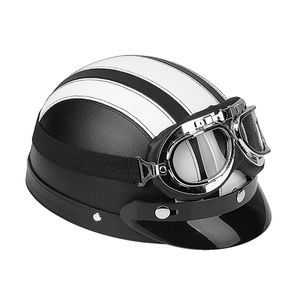 Universal Jethelm Motorradhelm Rollerhelm Halbschalenhelm Retro Helm + UV-Brille 54-60CM