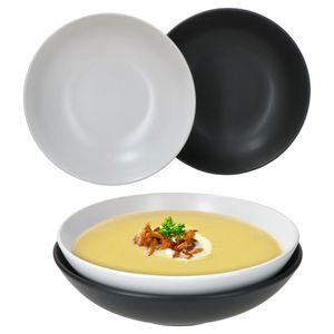 4x Nero Bianco Suppenteller tief Weiß Schwarz matt 4 Personen Salat-Bowl Schale