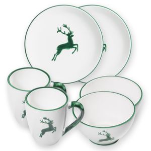 Gmundner Ceramics Zelený jeleň, chata Raňajky na 2 šálky