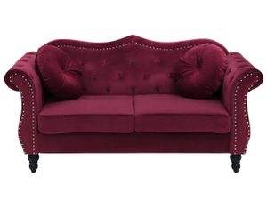 BELIANI Sofa Burgunderrot Samtstoff 2-Sitzer Chesterfield Stil Retro Zierkissen Wohnzimmer