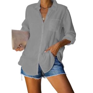 Damen Langarmshirts Temperament Tunika Hemden Langarm bluse Business Elegantes Top Grau,Größe:M