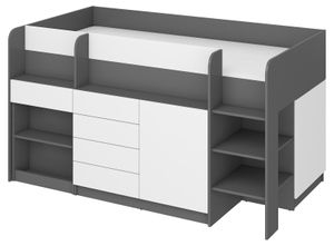 Bett mit Schreibtisch Smile R (Rechts) Kindermöbel Schlafzimmer-Sets Hochbett Etagenbett Graphit / Weiß