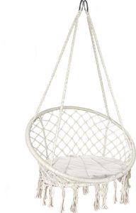 VOUNOT® Hängesessel mit Kissen, Boho Hängestuhl zum Aufhängen Hängeschaukel für Erwachsene und Kinder, Indoor und Outdoor, Beige