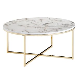 FineBuy Designový konferenční stolek Ø 80 cm mramorový vzhled, obývací stůl s kovovým rámem, rozkládací kulatý stolek do obývacího pokoje, odkládací stolek