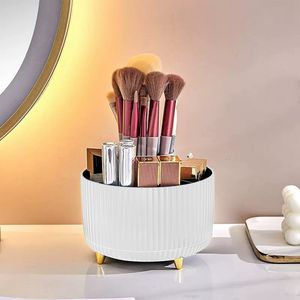 6komorový bílý plastový držák na pera, stolní organizér na make-up, 360° otočný organizér na kosmetiku