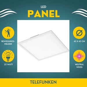 Deckenleuchte Telefunken Deckenlampe LED 25W Panel Sensor Eckig Weiß