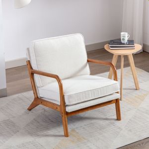 AIORBER Loungesessel , Holzrahmen, weich und bequem, Stützkissen, Sessel, geschwungene Armlehnen, für Wohn- und Schlafräume, 65x80x76 cm, Beige